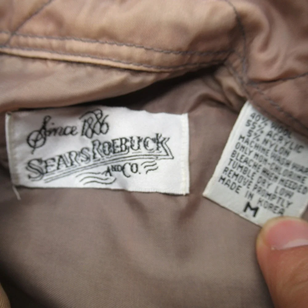 Sears Roebuck Shirt Mens Medium Gray Plaid Red Stripe Button‎ Wool Blend VTG 70s